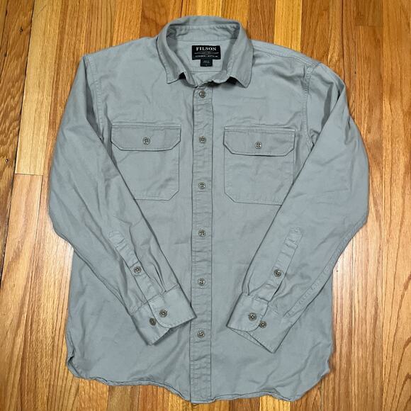 C.C. Filson 6.8Oz Chino Twill Long Sleeve Shirt Small Fog Grey Pockets 20153630 - Picture 2 of 8